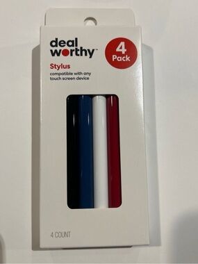 4-Pack Stylus Pens Touchscreen Devices Black Blue White Red Universal Compatible